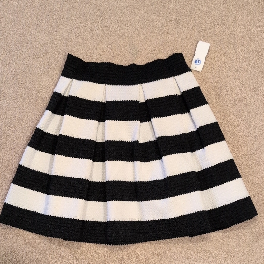 Express Black and White Pleated A-Line Skirt